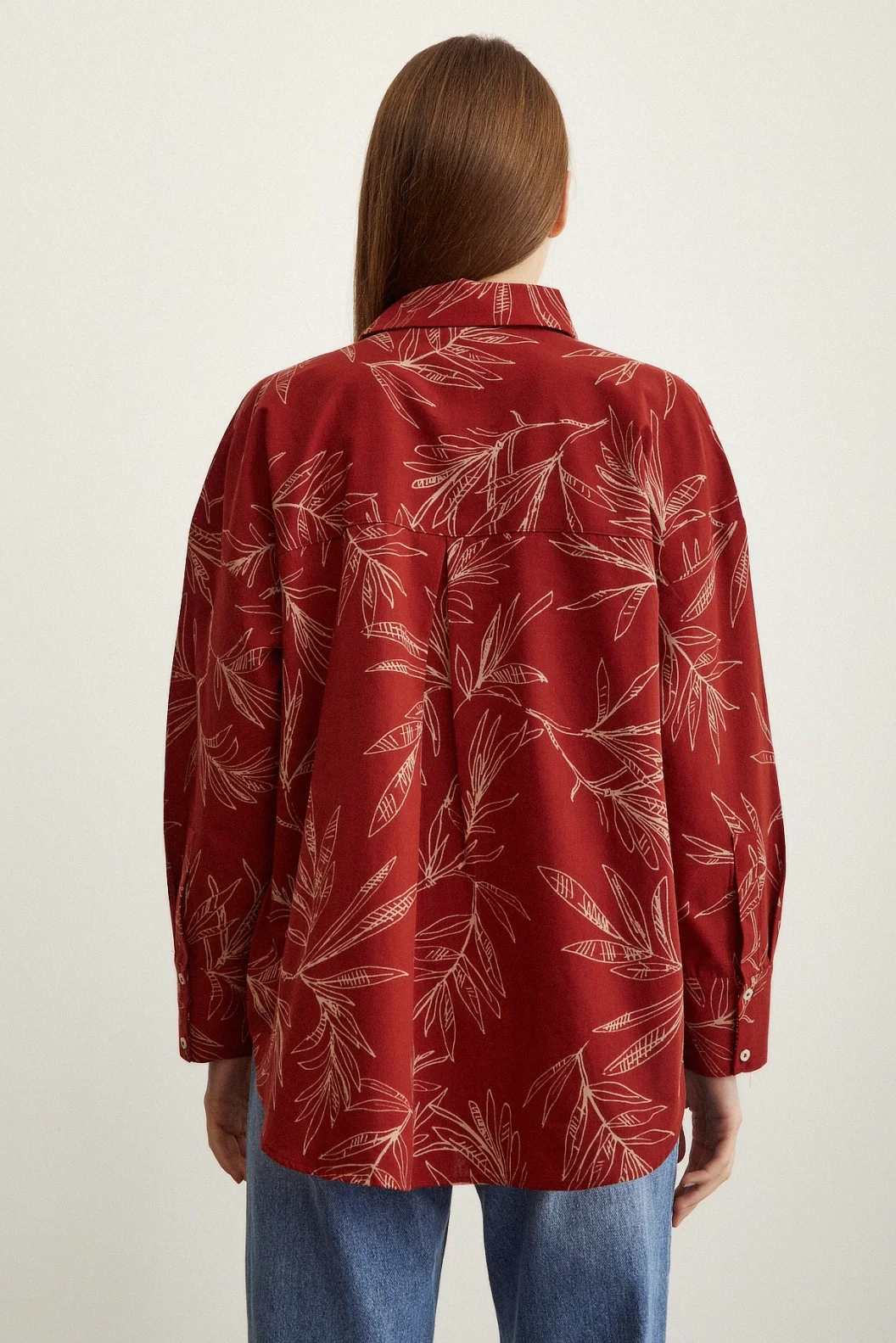 Blumenmuster Popeline-Hemd Ziegelrot