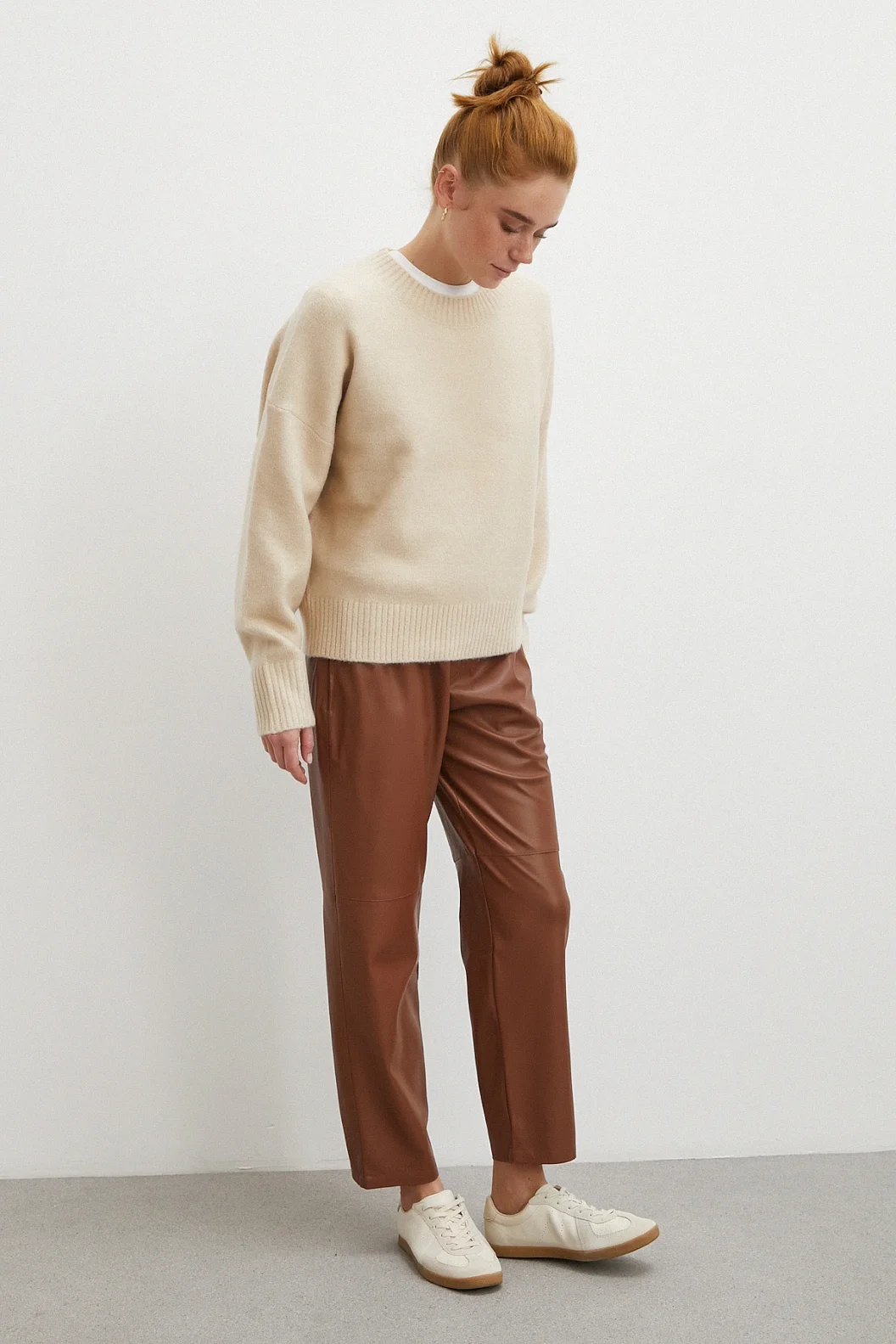 Bağcıklı Deri Pantolon Kahve