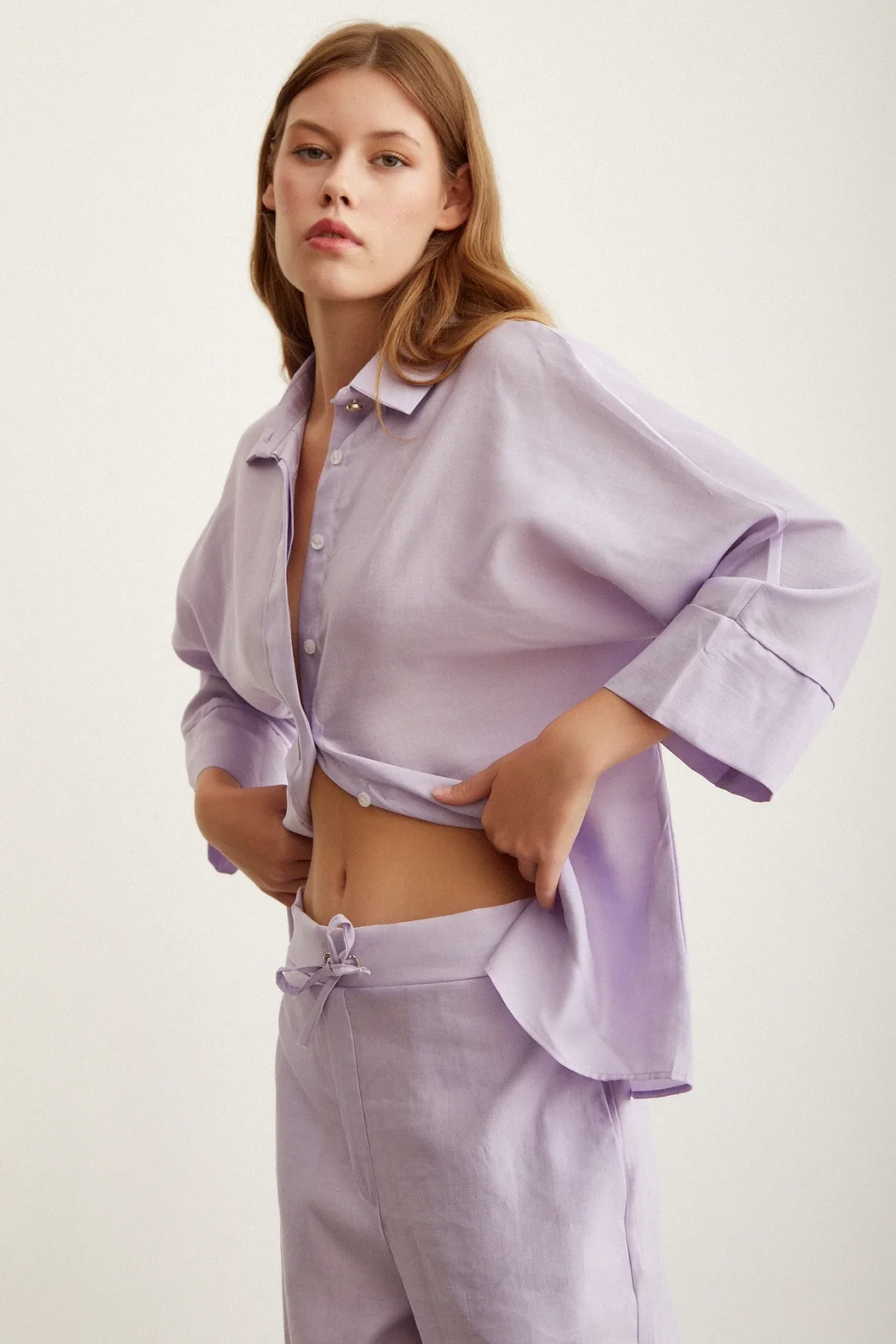 Bat Sleeve Linen Shirt Lilac