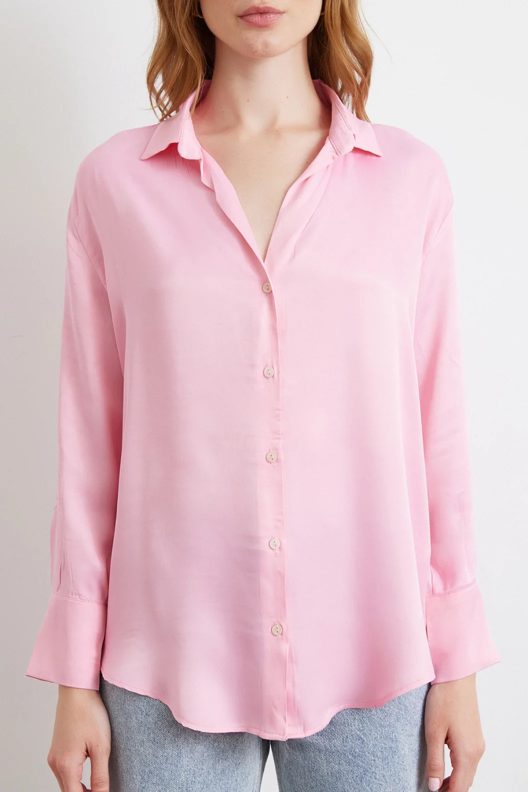 Viskon Saten Gömlek Pembe