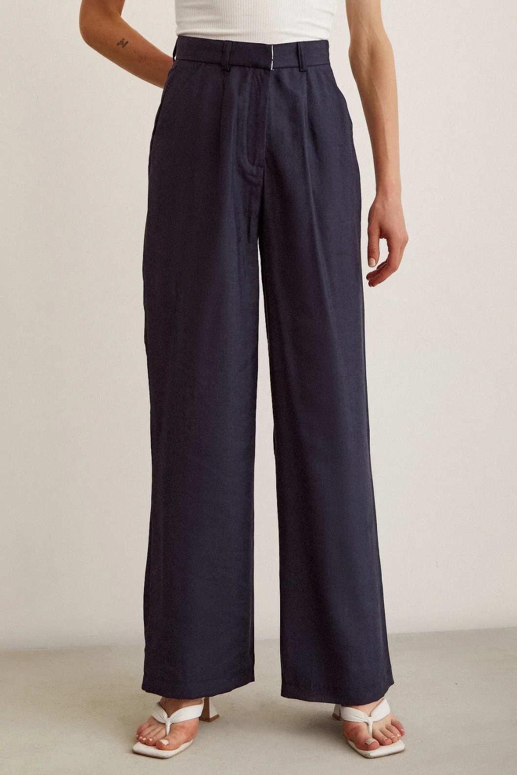 Hohe Taille Weit geschnittene Hose Dunkelblau