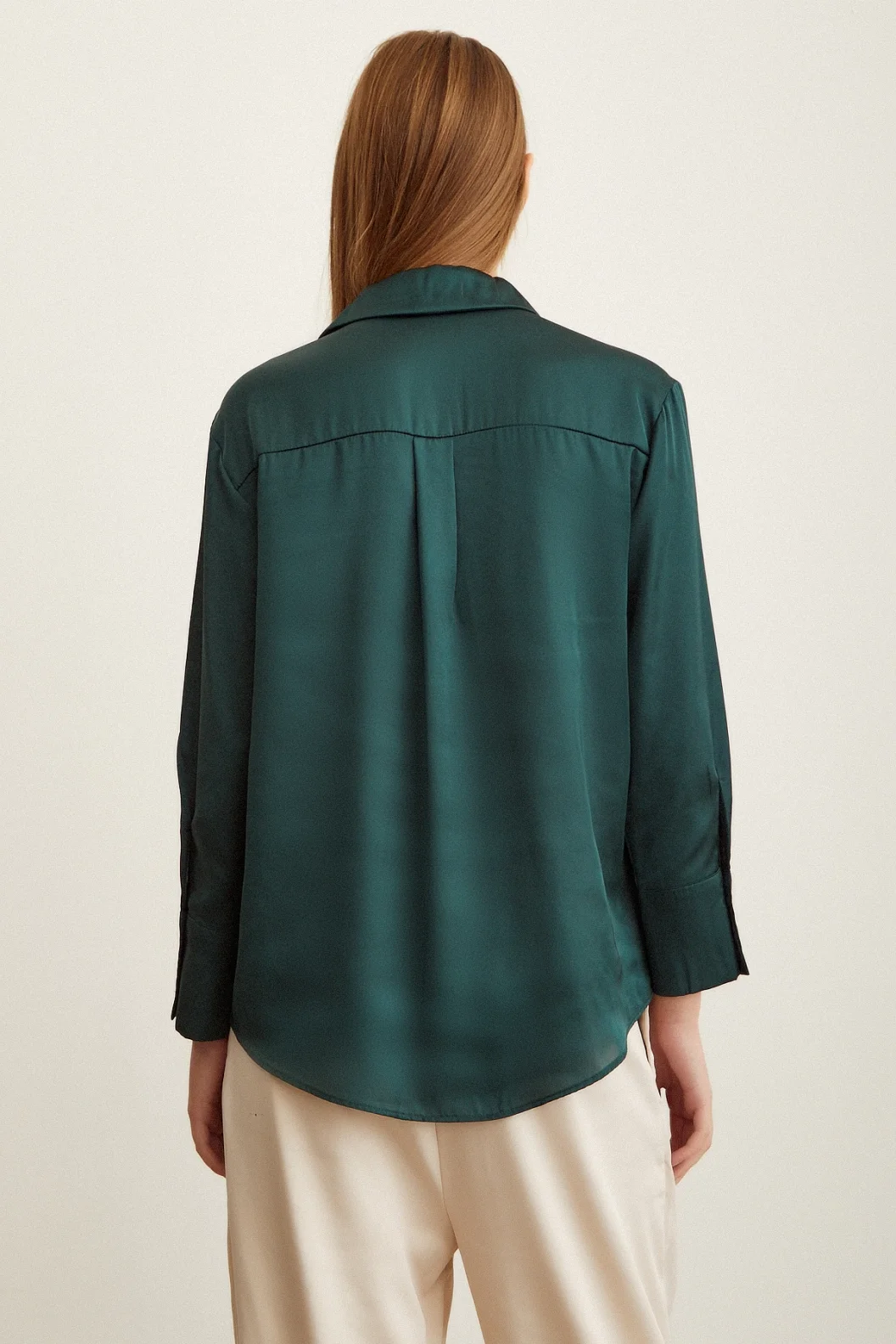 Basic Satin Bluse Dunkelgrün