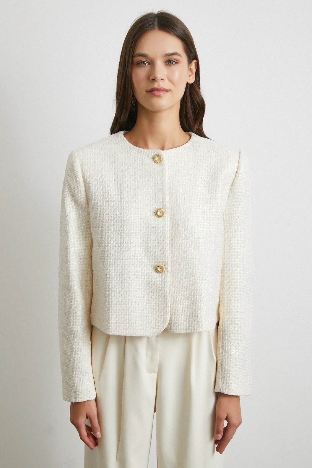 Koton Düğmeli Uzun Kollu Ceket Ekru