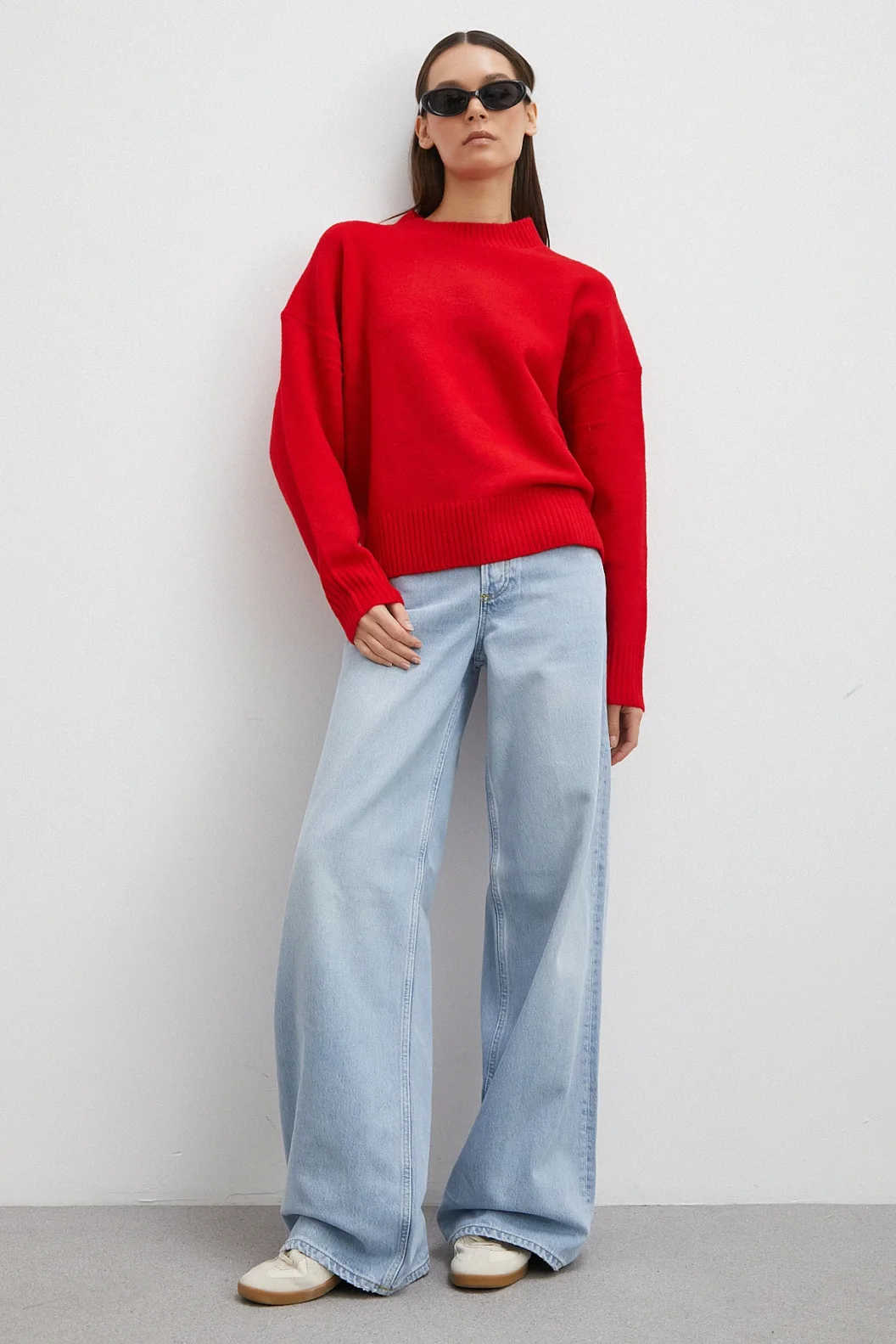 Yüksek Bel Geniş Paça Jean Buz Mavisi