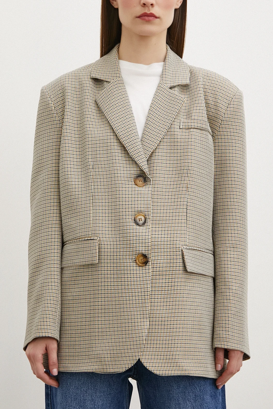 Plaid Blazer Jacket Brown