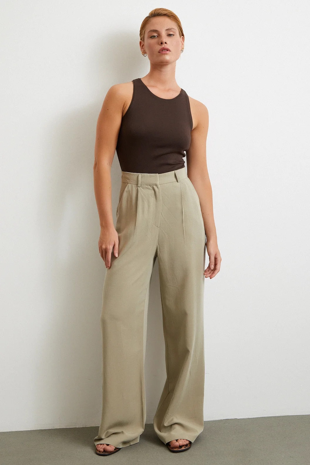 Keten Palazzo Pantolon Gri