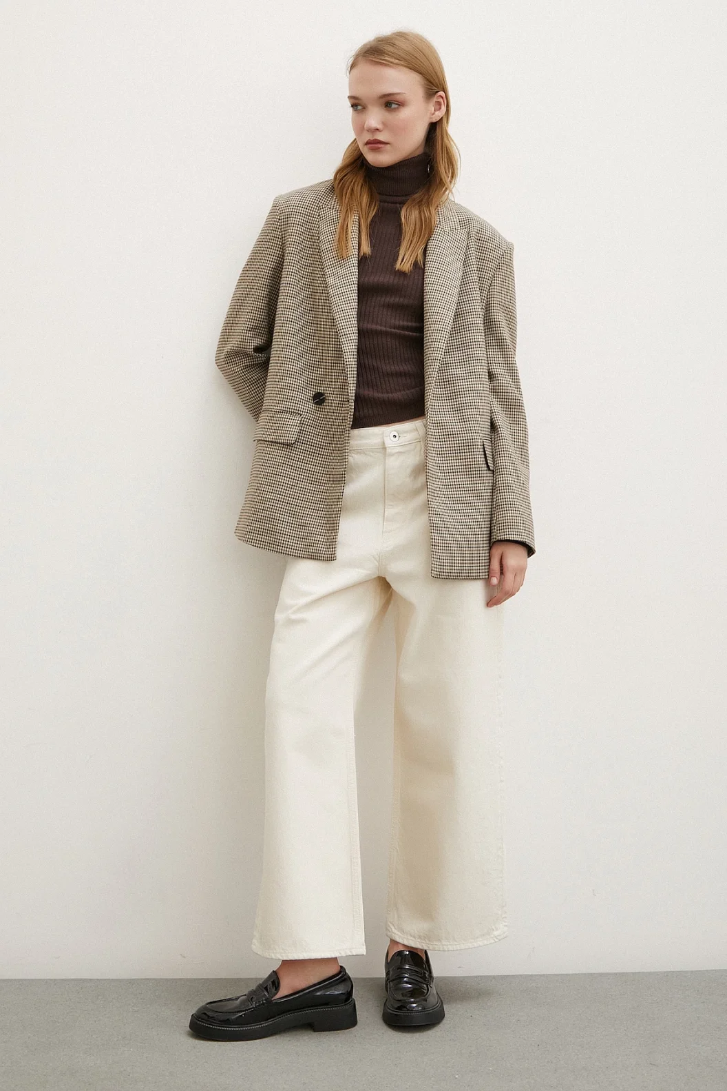 High waist Wide Leg Baggy Jeans Ecru