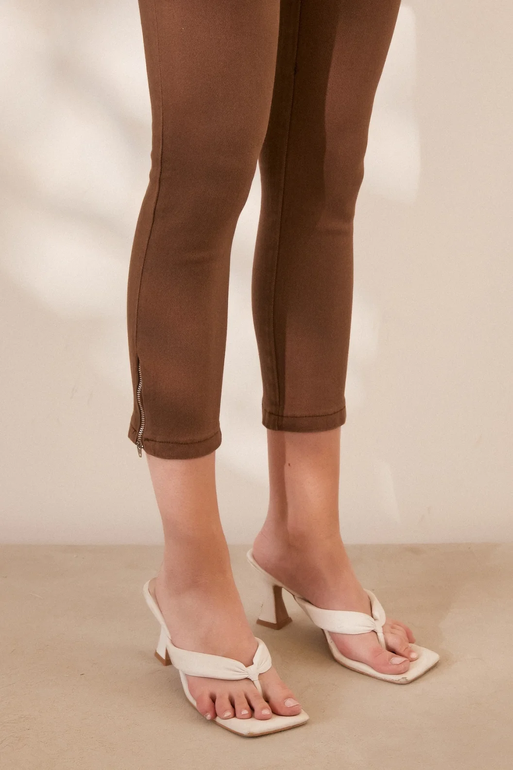 Leggings Hose mit Reißverschluss Braun