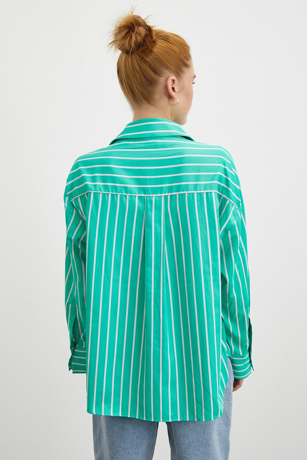 Çizgili Poplin Gömlek Yeşil