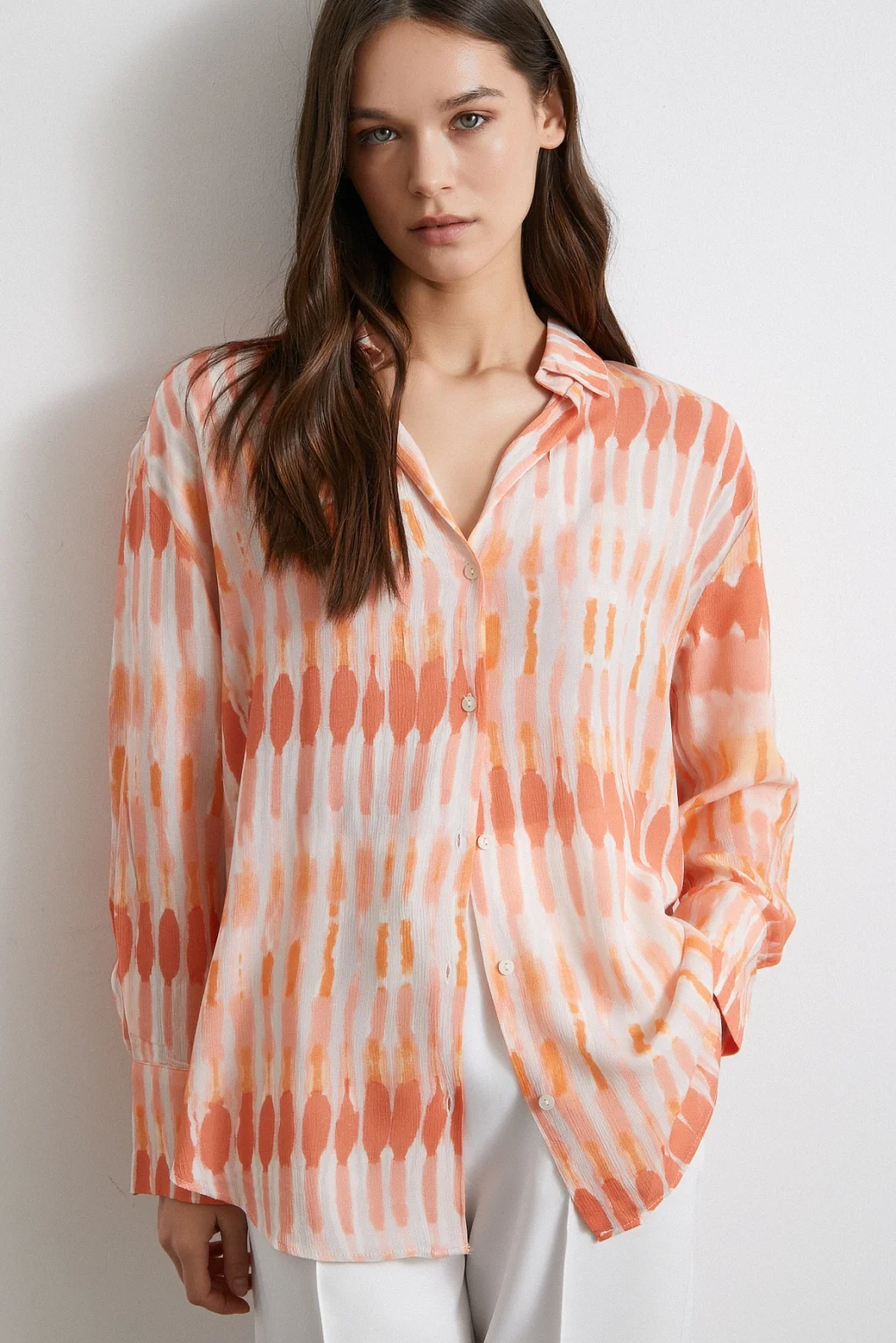 V Neck Viscose Moroccan Shirt Orange
