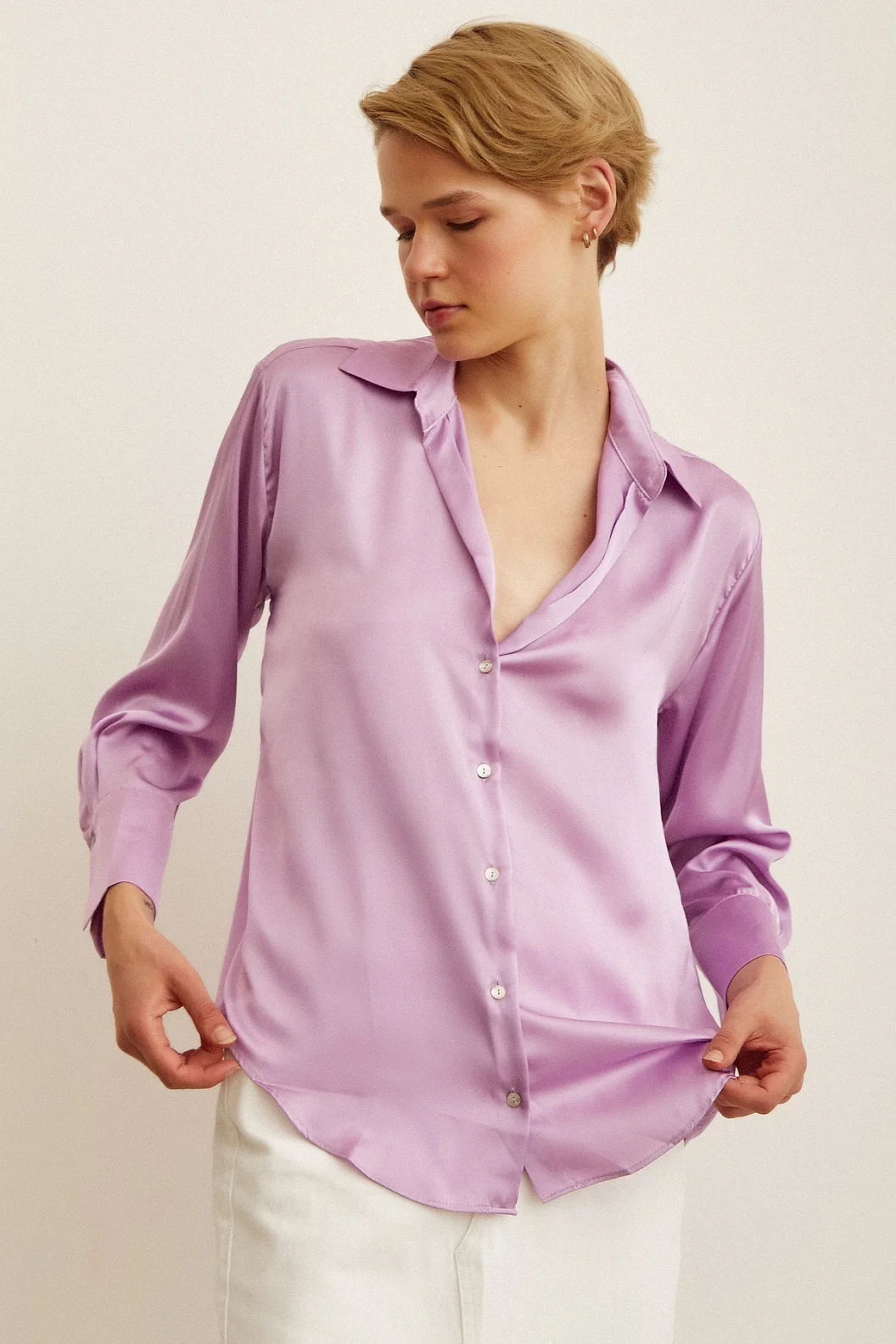 Basic Satin Bluse Lila