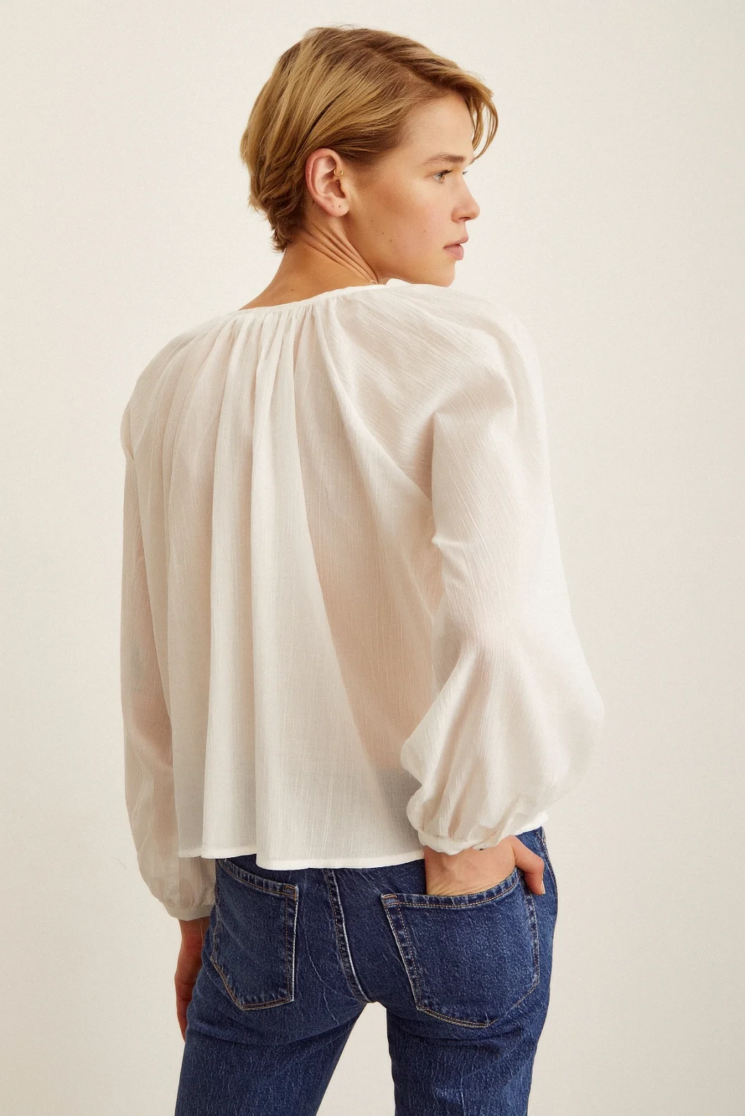 Brodeli V Neck Blouse White