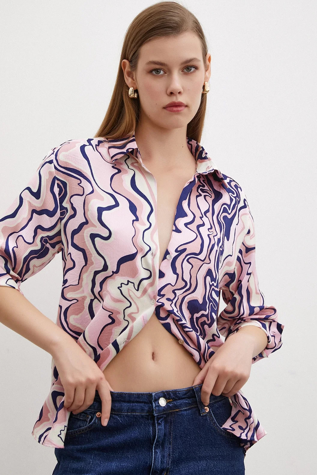 Wave-Effekt-Basic-Shirt Rosa