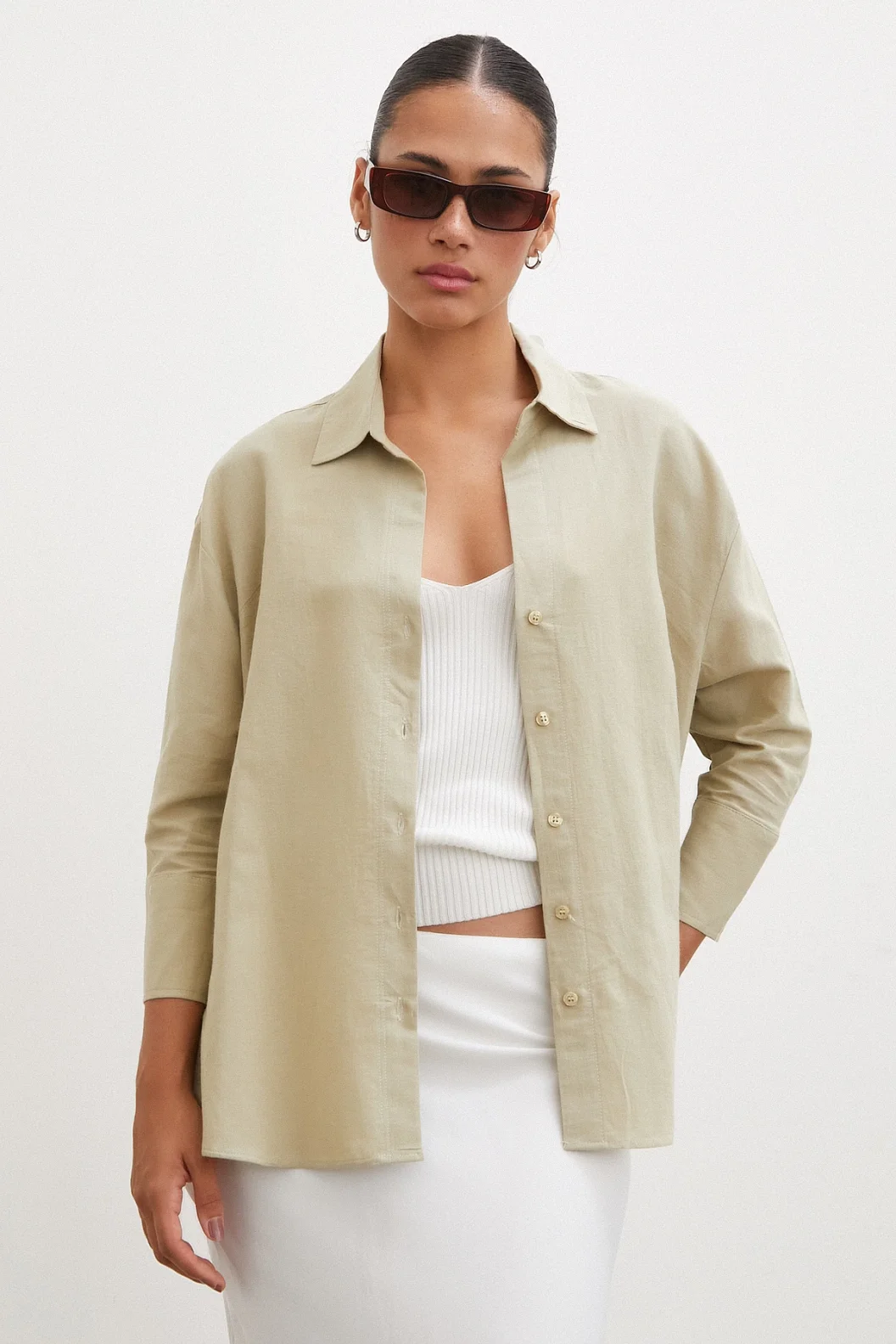 قميص كم طويل للفقراء بفتحة - أخضر