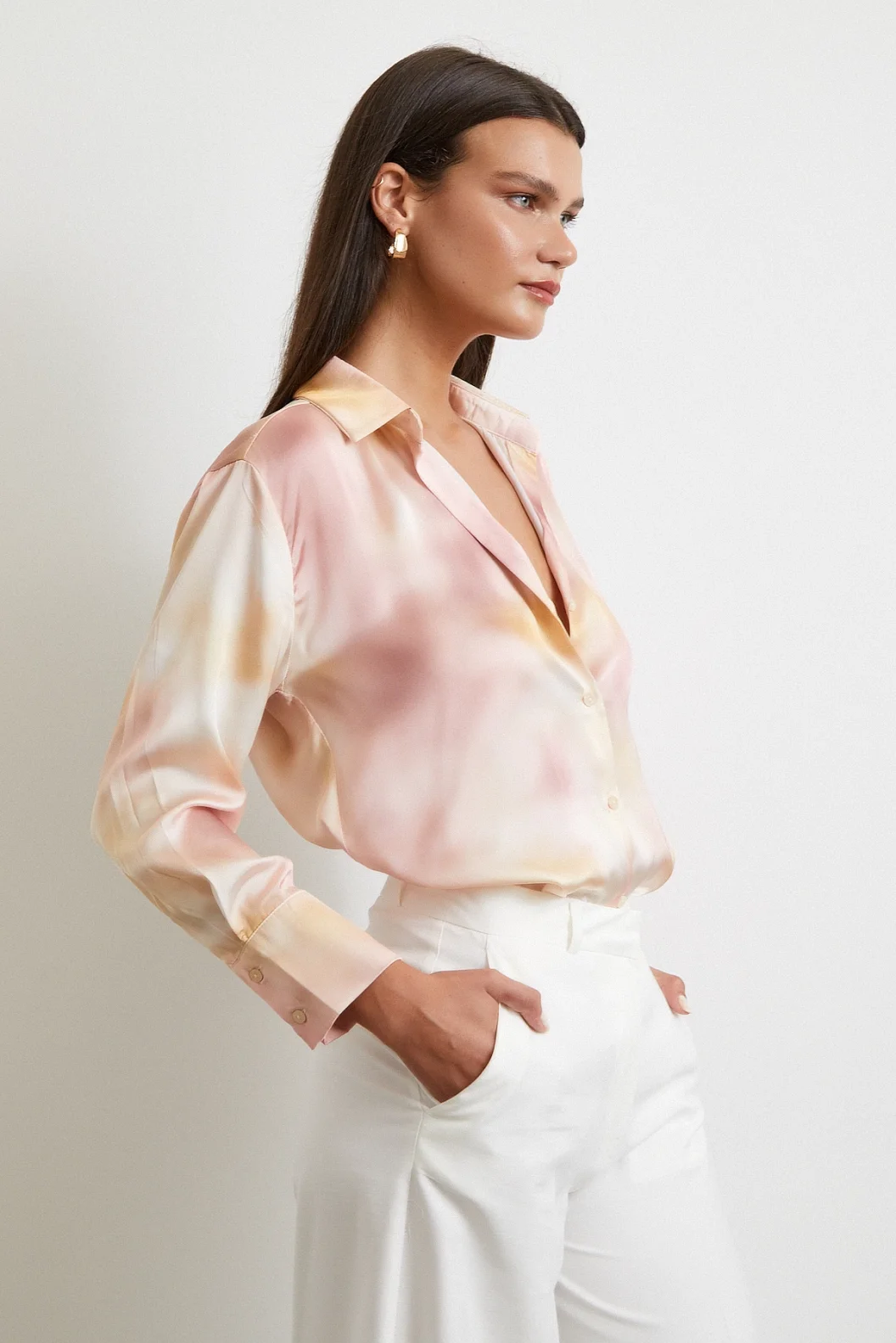 زيبق مخطط بلوزة الحرير الوردي