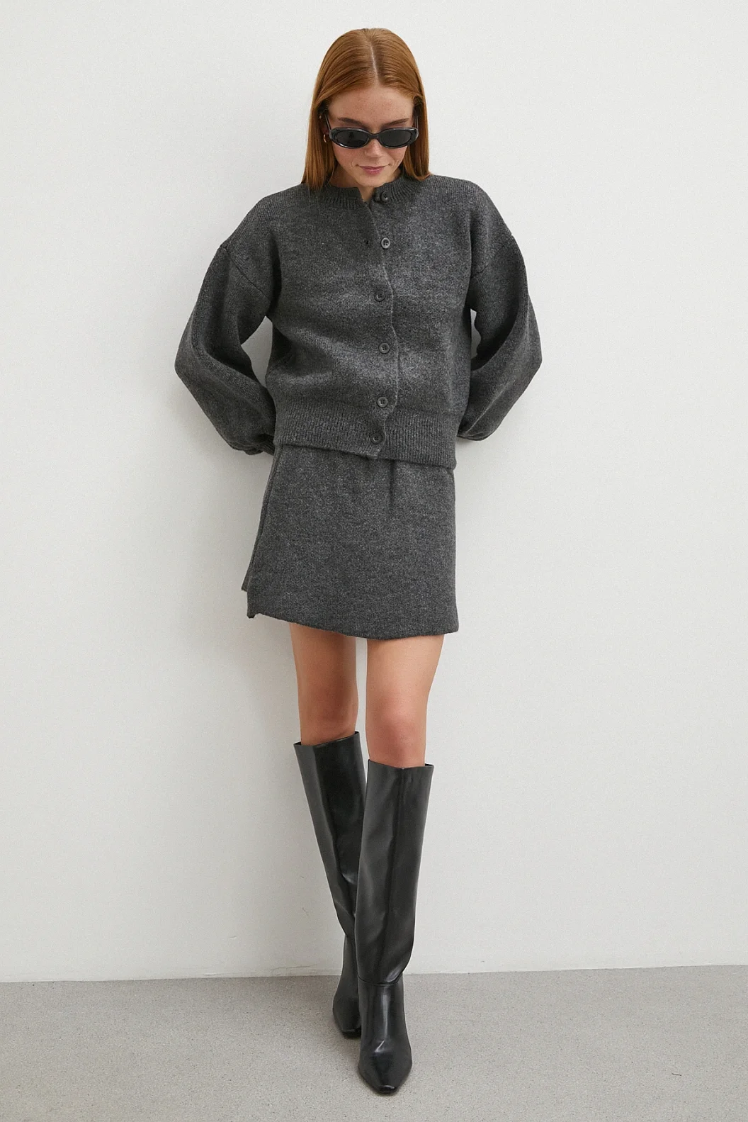 Hırka Etek Triko Takım Antirasit