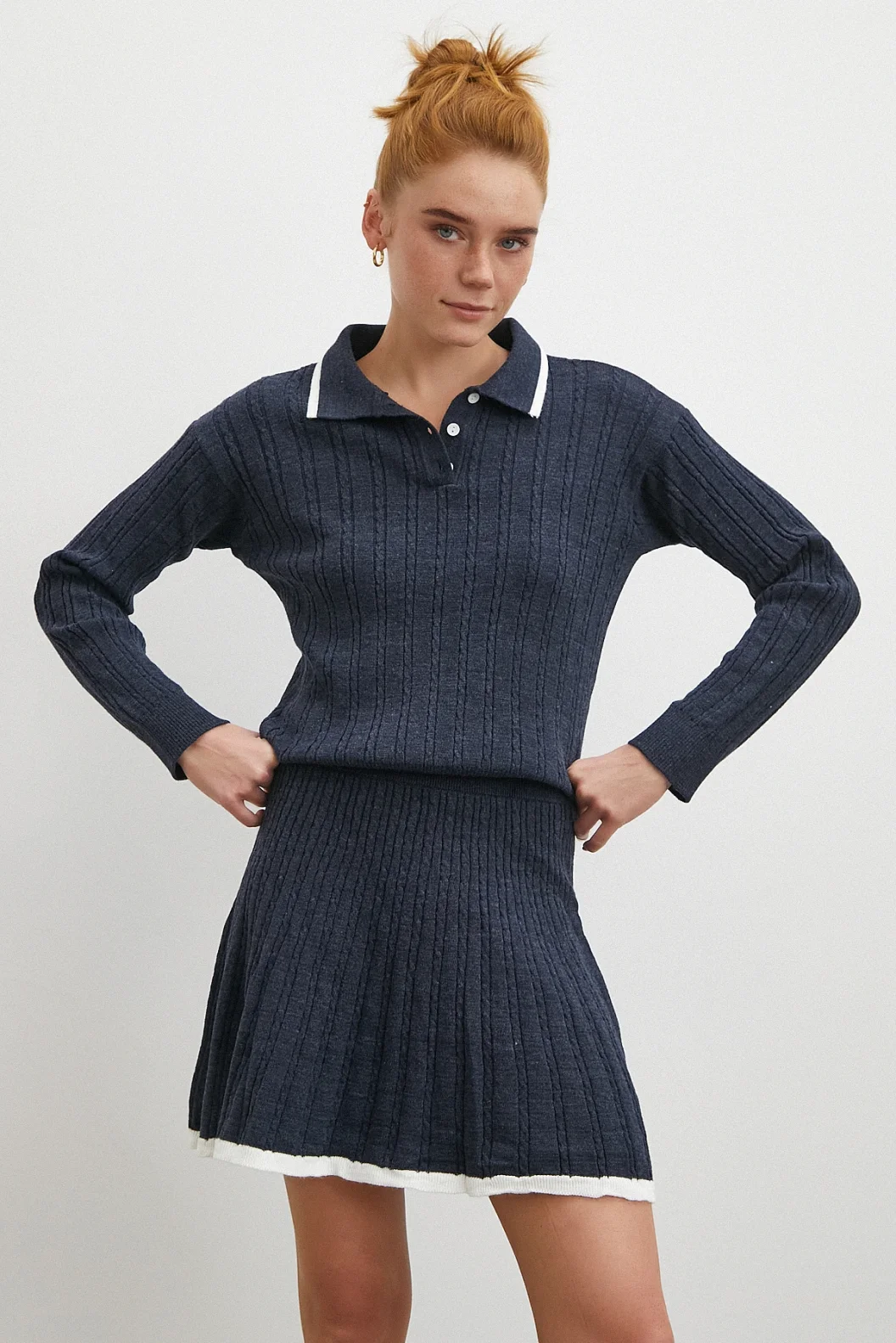 Polo Yaka Etekli Takım Lacivert