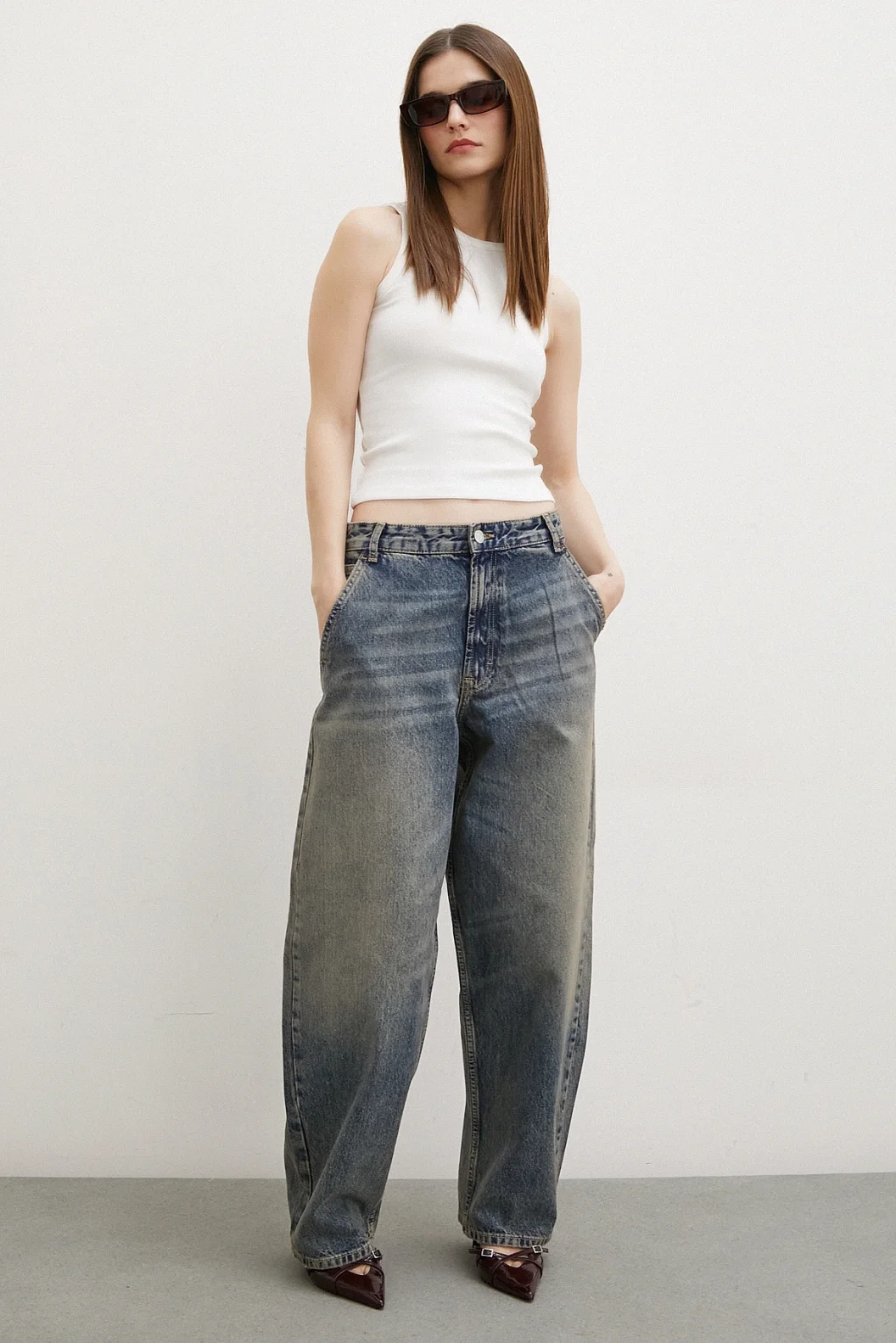 High Waist Baggy Jeans Navy