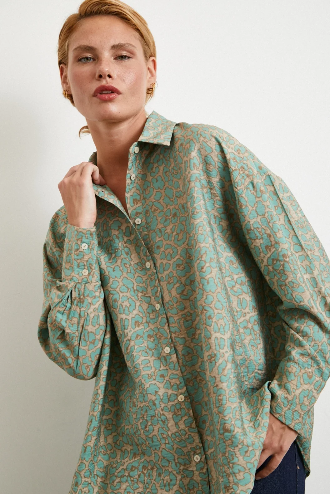 Leopar Desen Javanez Gömlek Fuşya