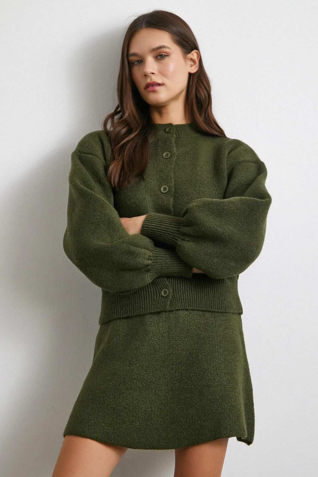 Hırka Etek Triko Takım Haki