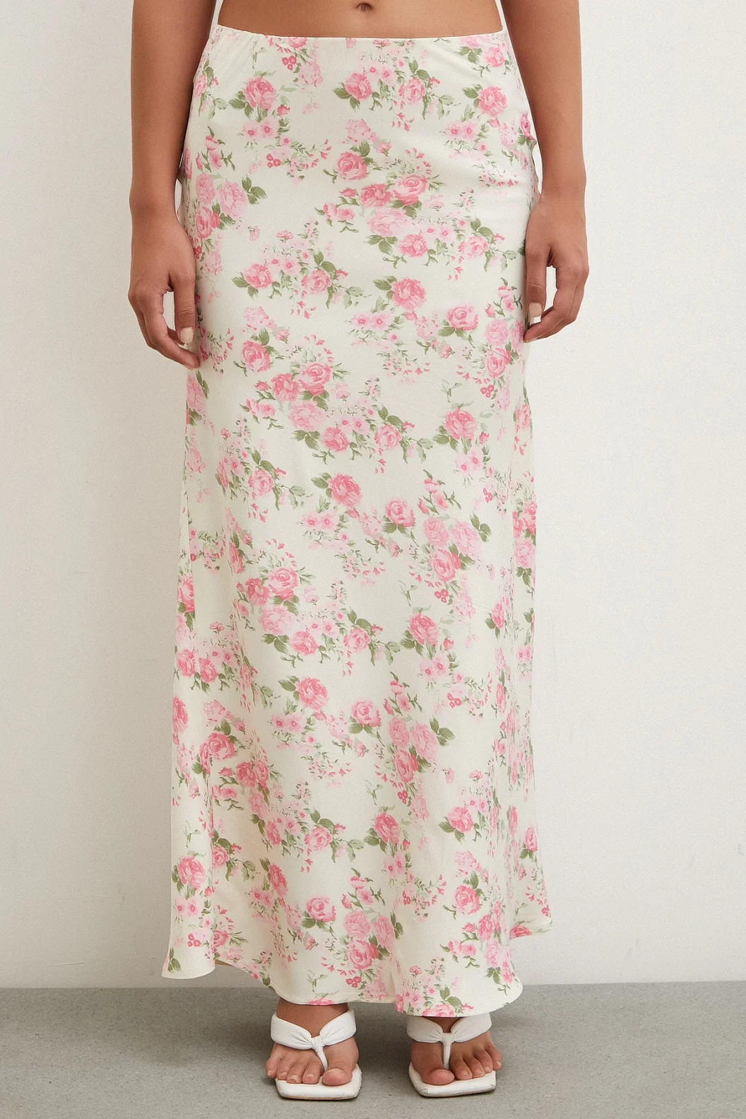 Çiçek Desenli Saten Etek Lila