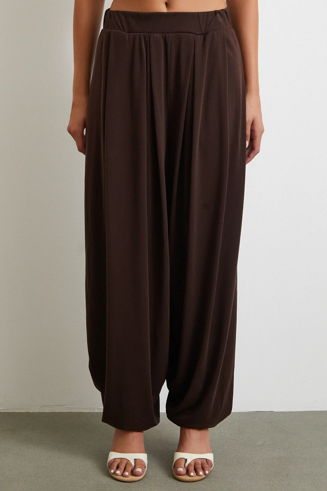 بنطلون سروال شالوار بتفاصيل الكاحل القهوة