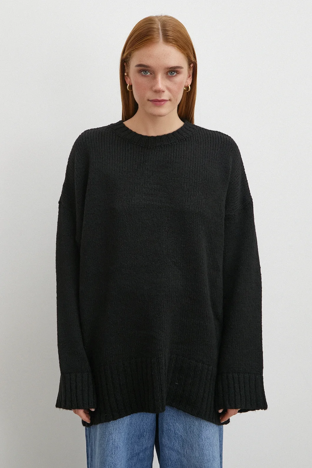 Bisiklet Yaka Fitilli Triko Kazak Siyah