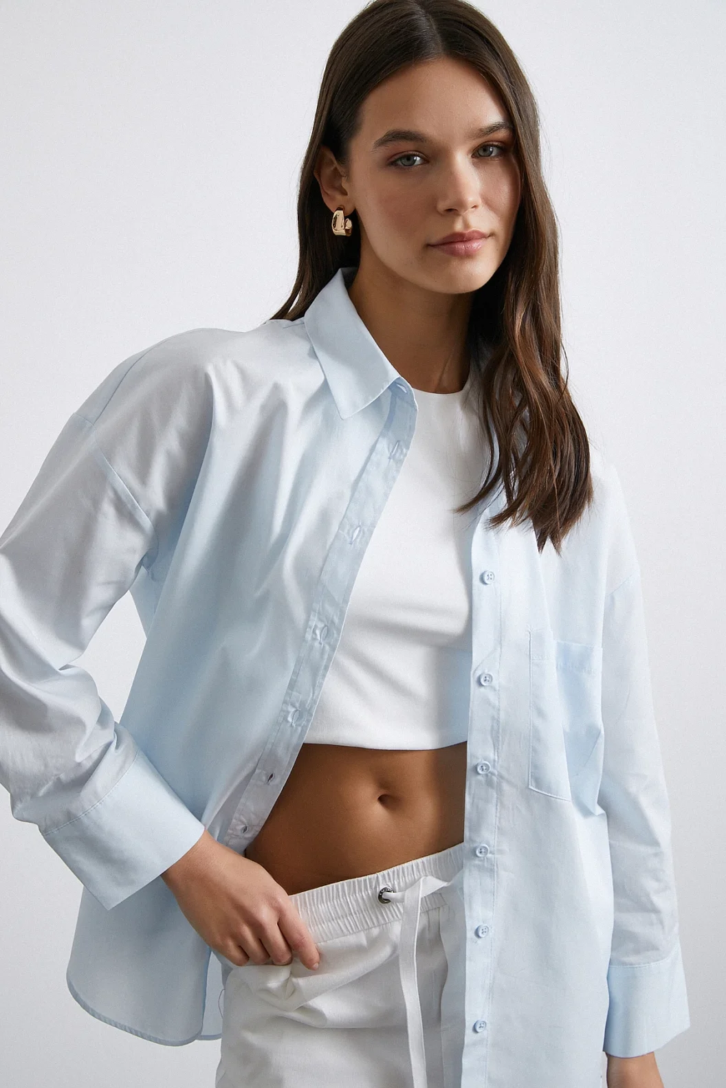 Oversize Baumwollhemd Hellblau