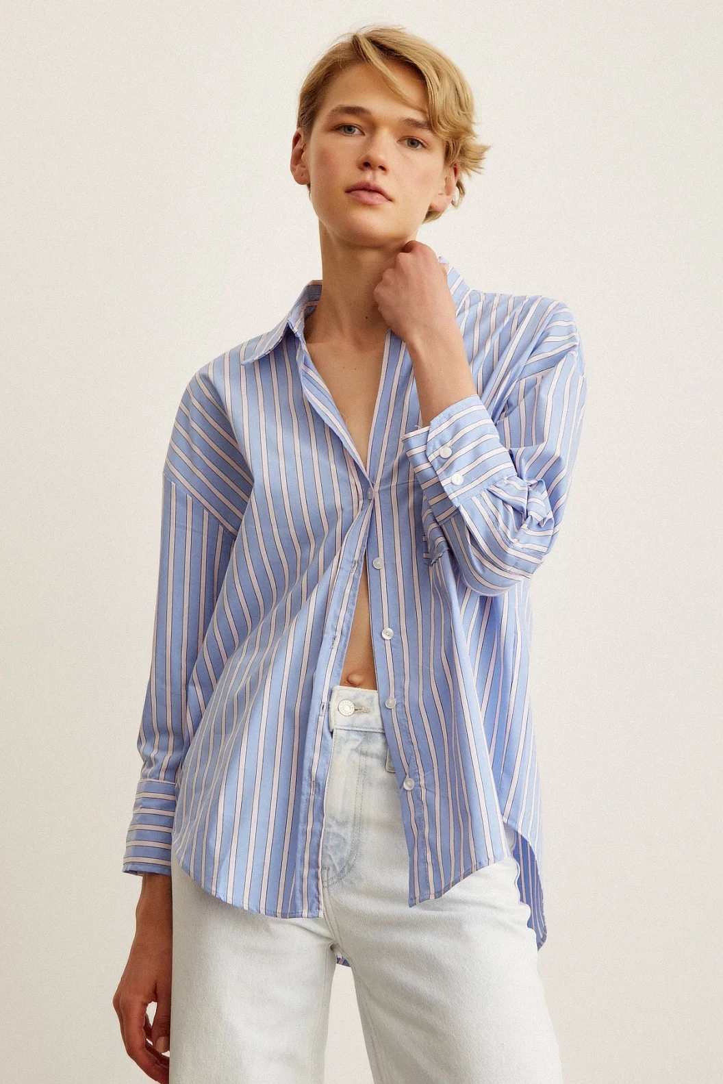 Gestreifte Popeline-Hemd Blau