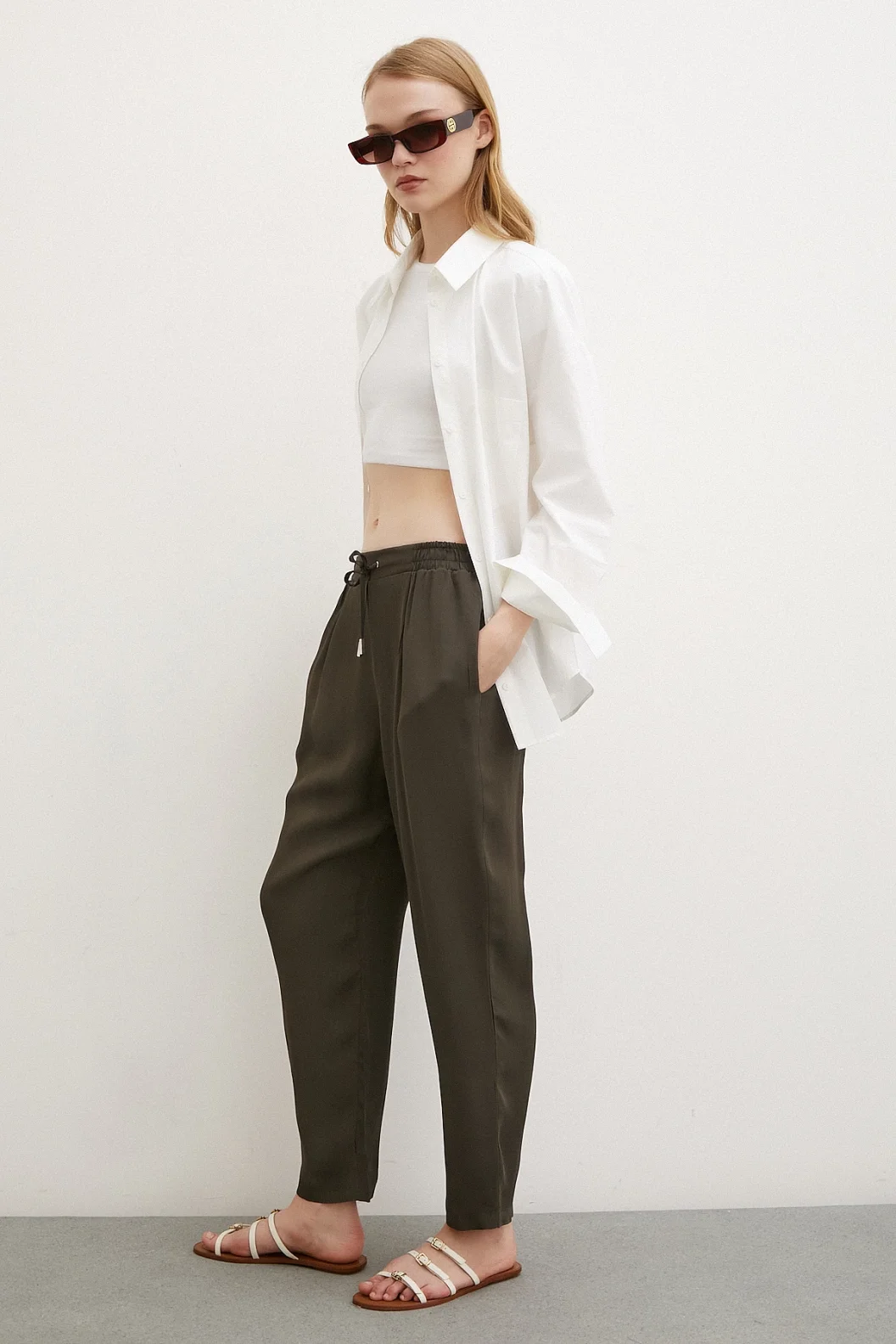 Beli Lastikli Boru Paça Pantolon Haki