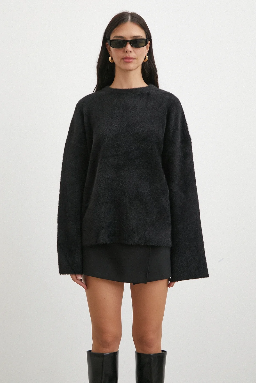 Bisiklet Yaka T Kol Kazak Siyah