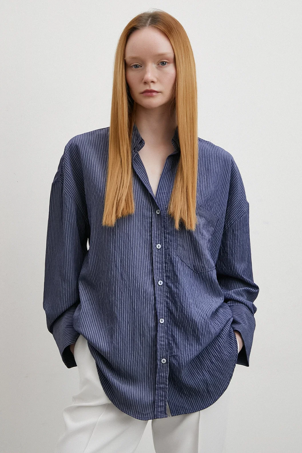 Handy Gestreiftes Hemd Marineblau