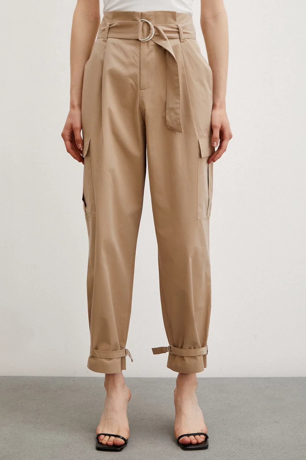 Khaki Cargo Pants with Elastic Waist