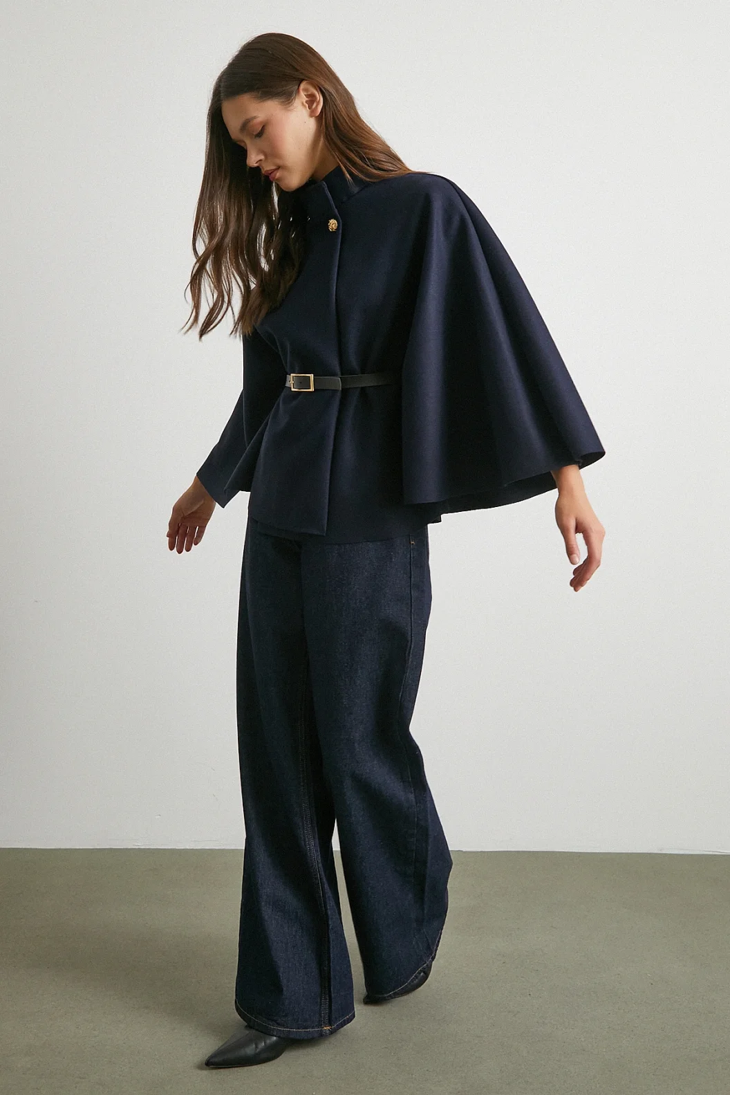 Kemerli Kaşe Panço Lacivert