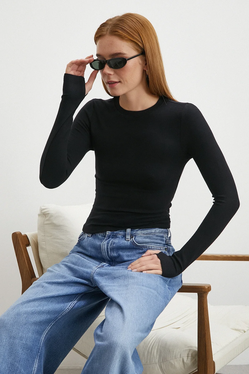 Kol Yırtmaçlı Bluz Siyah