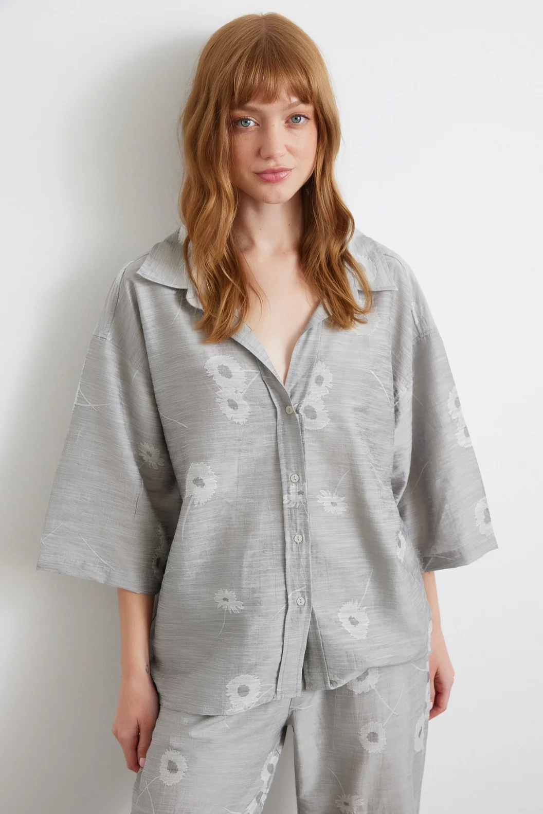 Fakir Kol Oversize Gömlek Gri