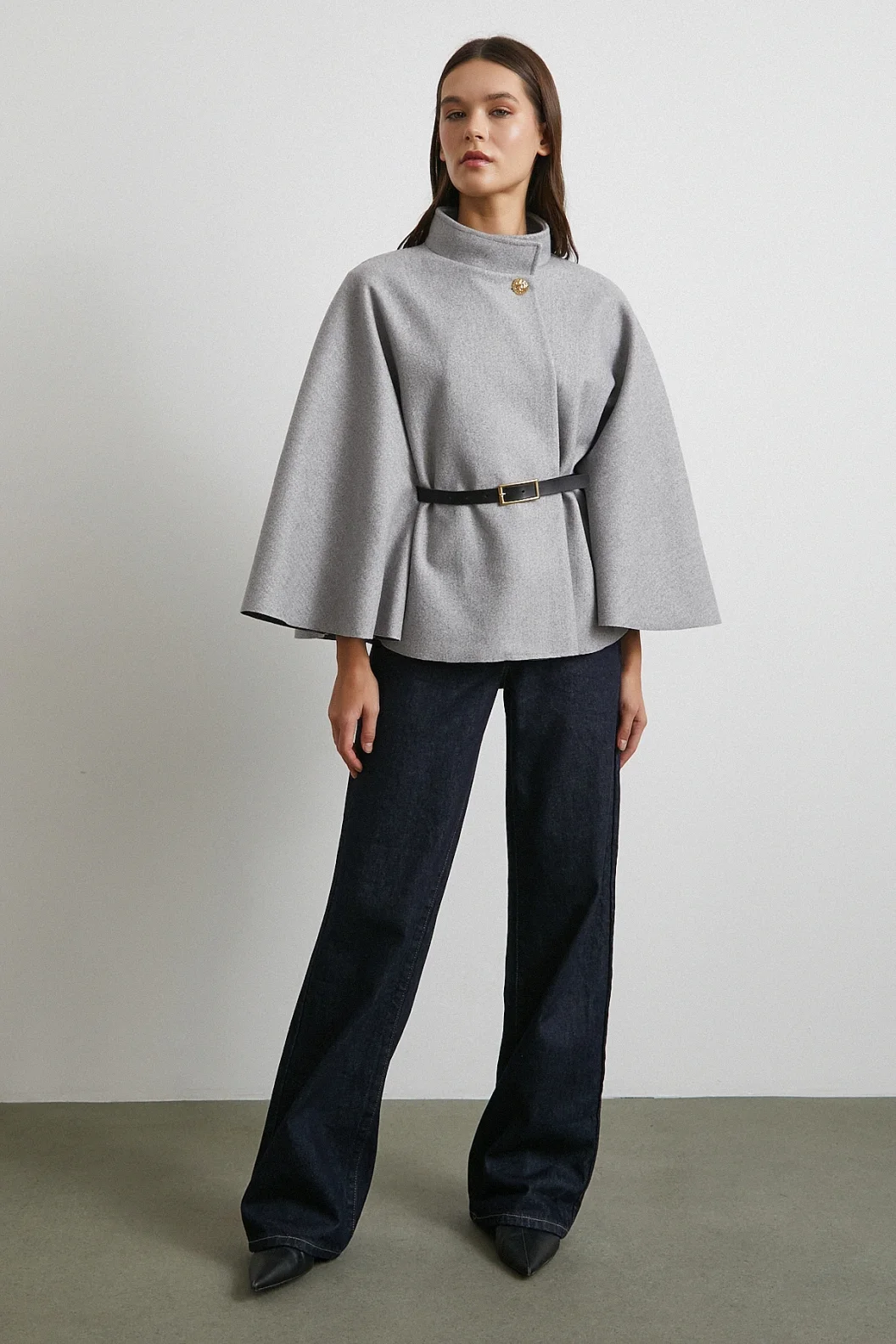 Kemerli Kaşe Panço Gri