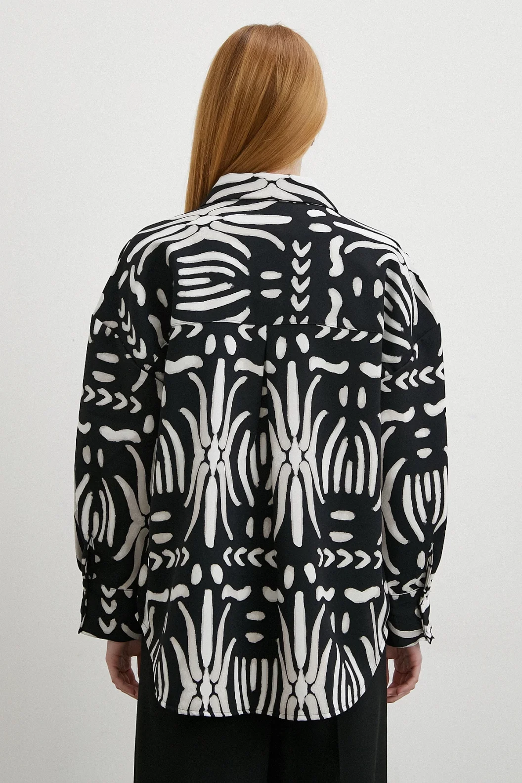 Contrast Ethnic Pattern Crepe Shirt Black