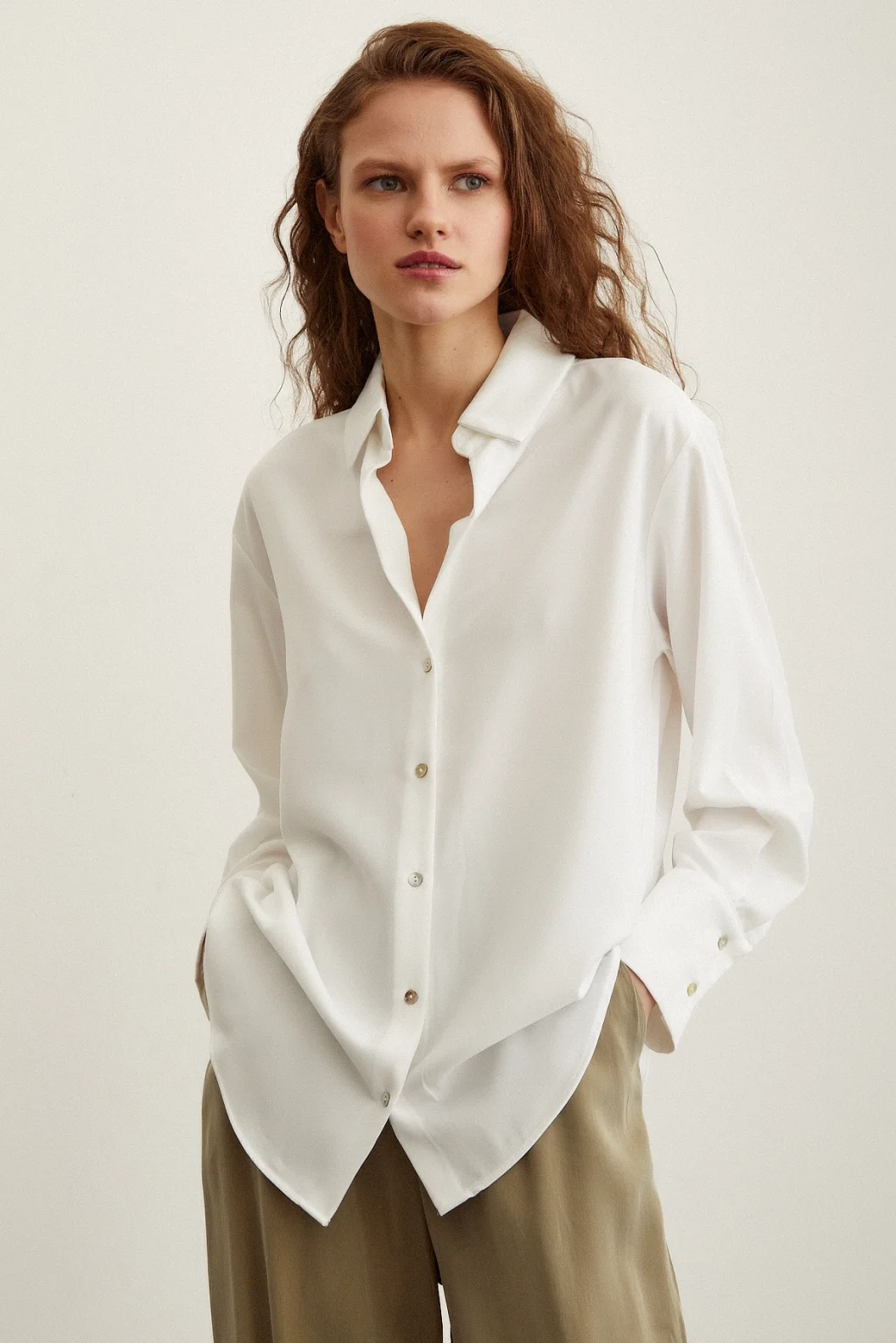 Satin Shirt with Lace Ecru