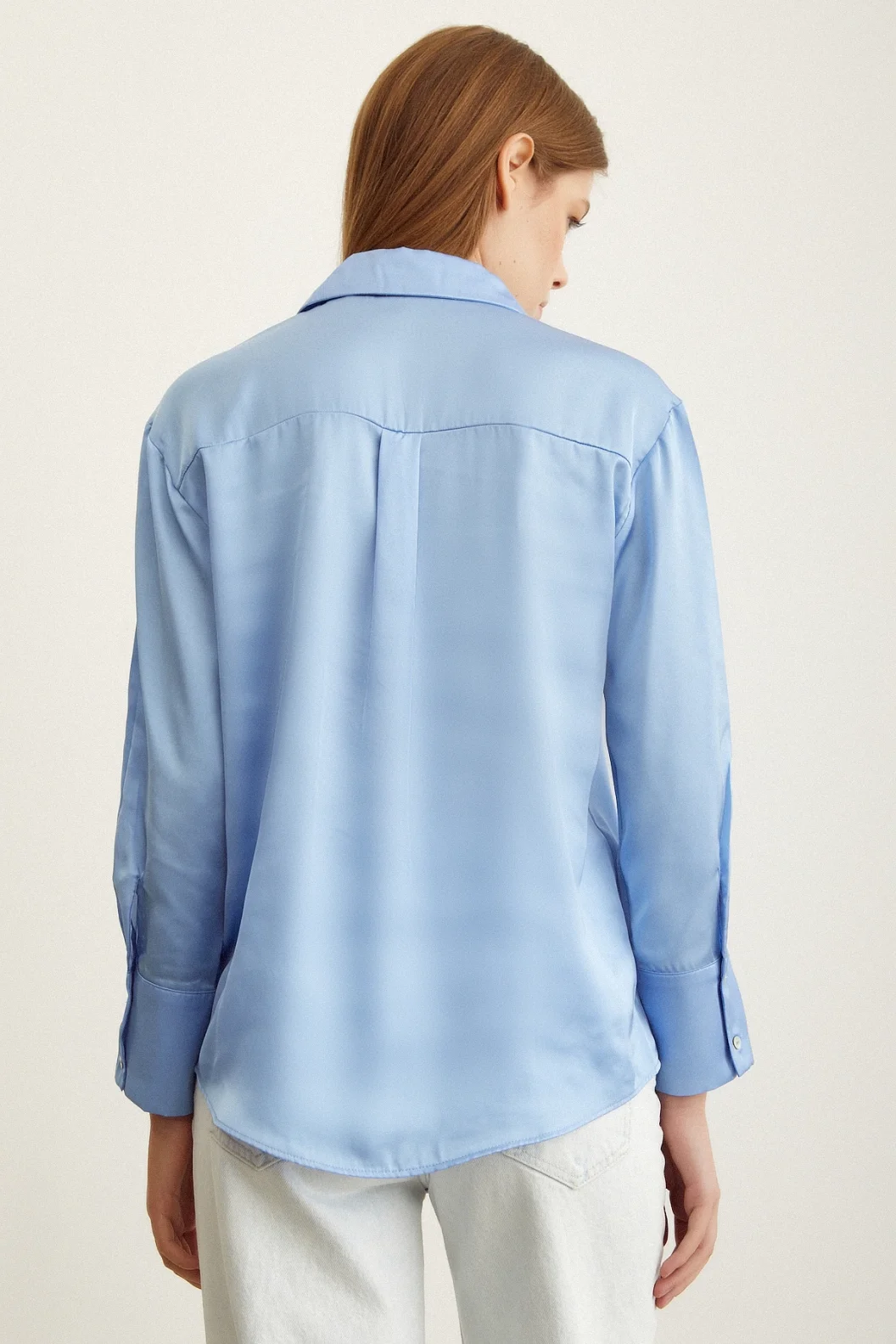 Basic Satin Bluse Hellblau