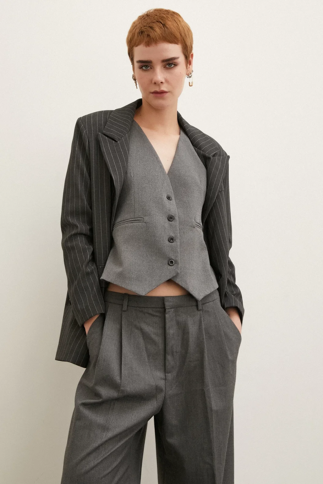 Gestreifter Blazer Mantel Anthrazit