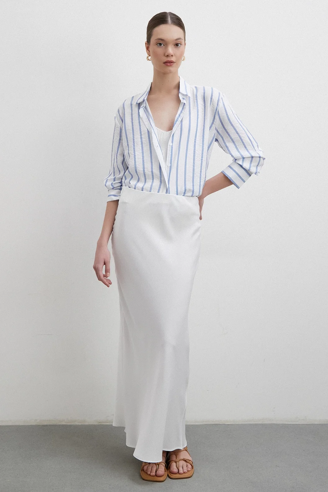 V-Neck Striped Modal Shirt Blue