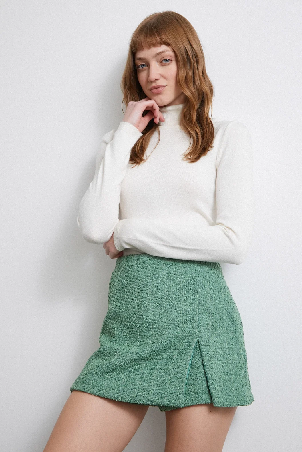 Yırtmaçlı Şort Etek Yeşil