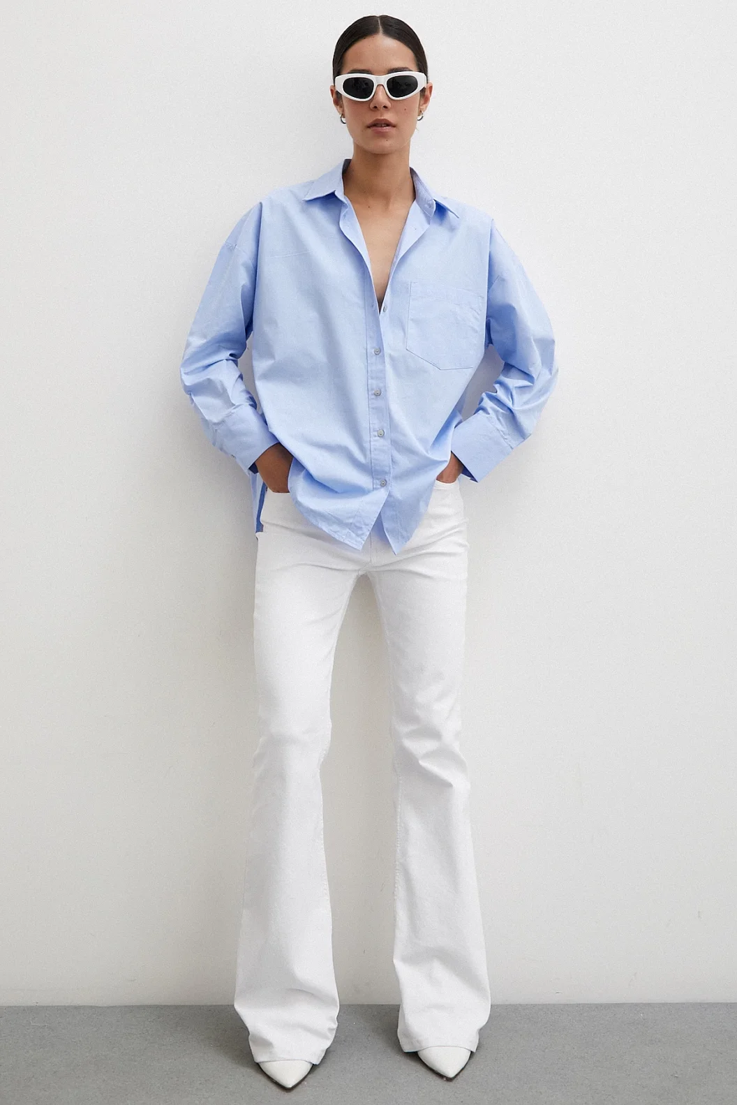 Single Pocket Oversized Shirt Blue