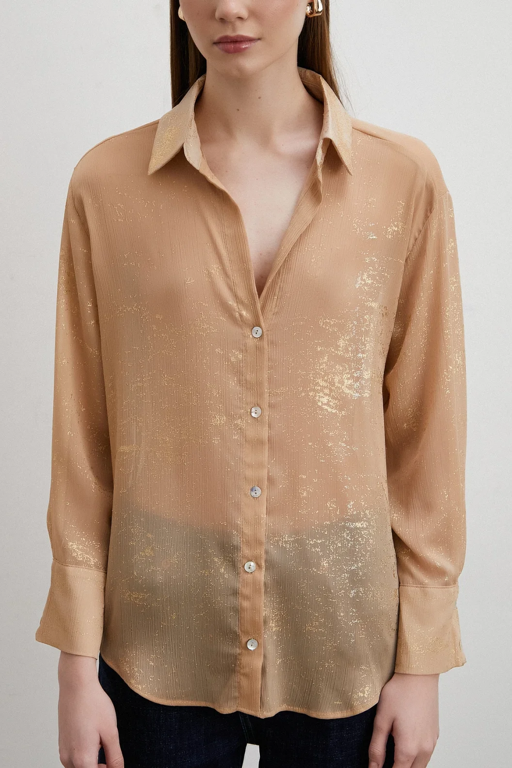 Sequined V-Neck Shirt Gold