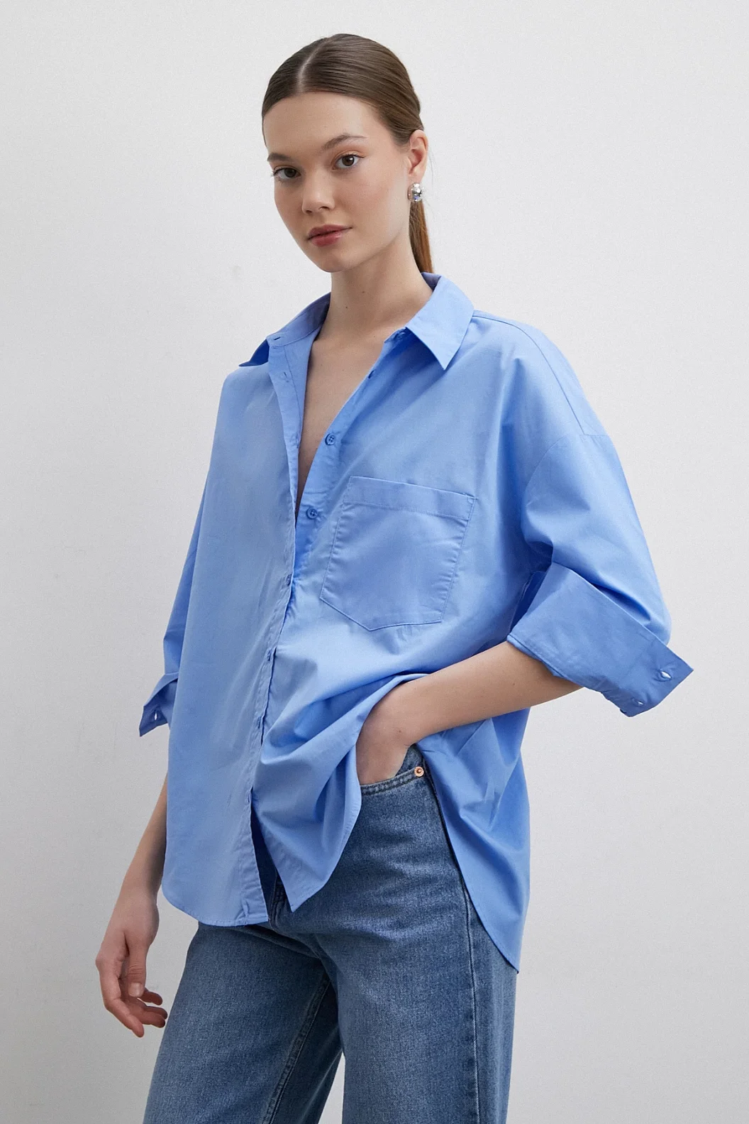 Oversized Cotton Shirt Blue