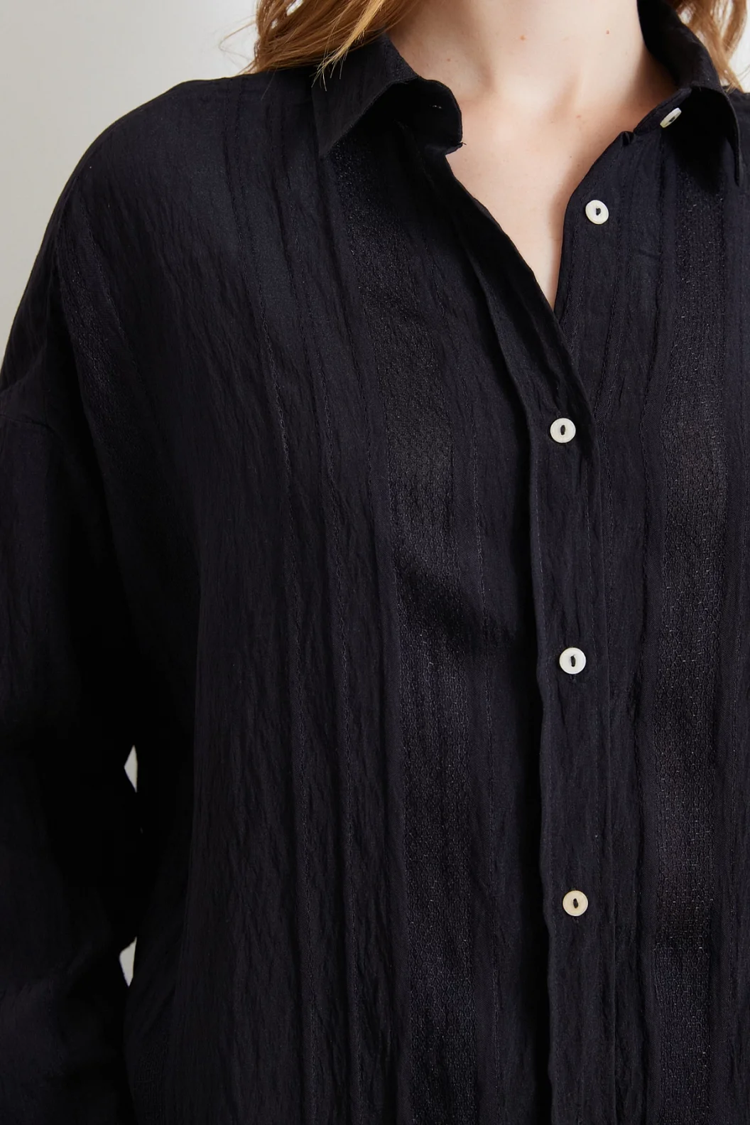 Spitzenbesetztes Transparenz-Baumwollhemd Schwarz