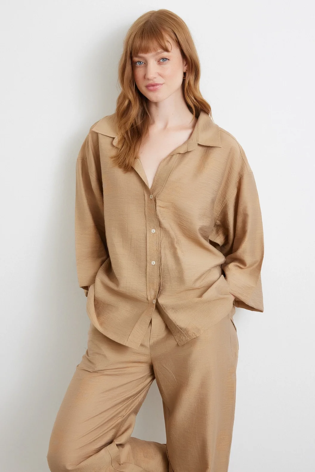 Fakir Kol Oversize Gömlek Kahve