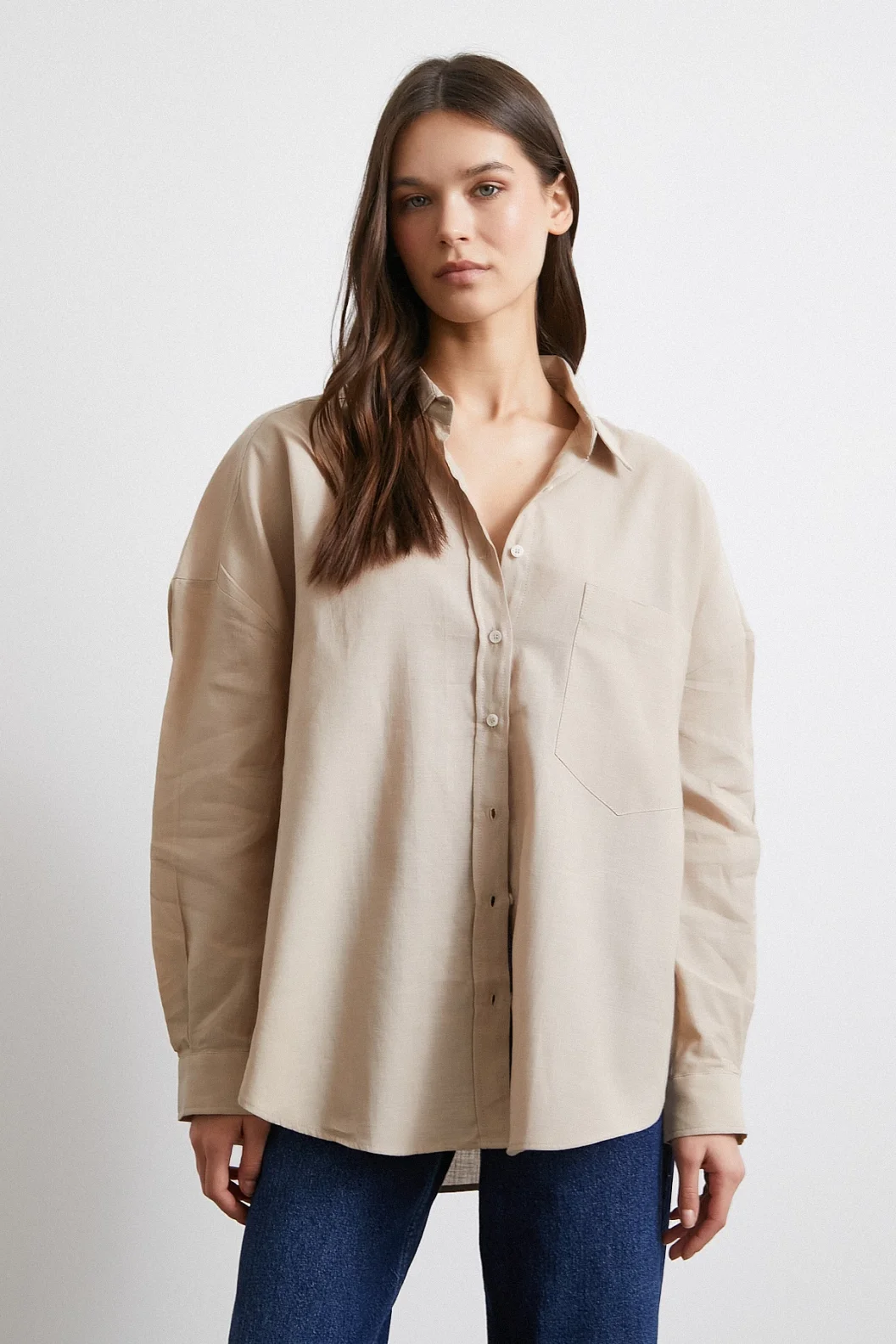 قميص الكتان الفضفاض النسيجي الفضي