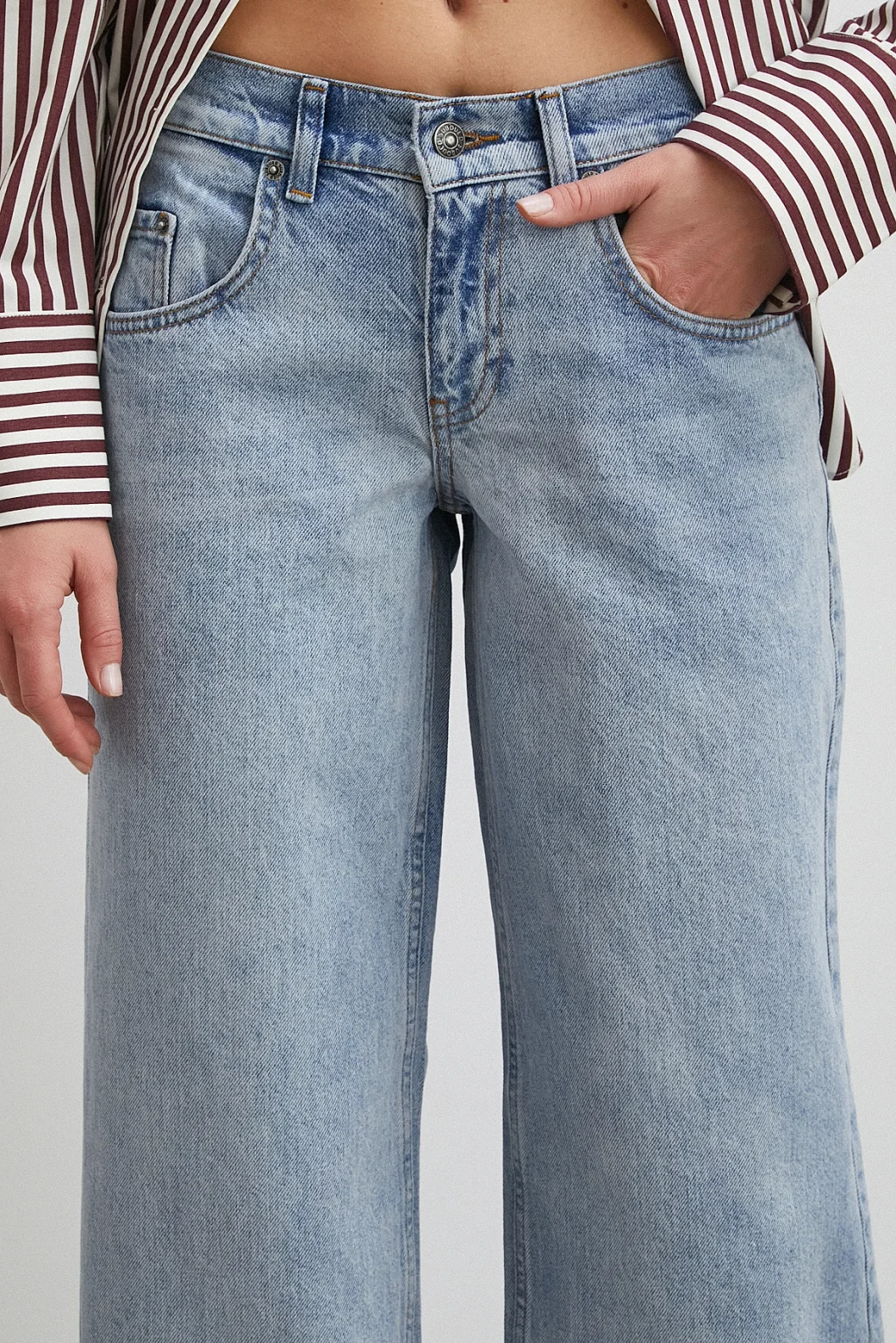 Düşük Bel Wide Leg Jean Mavi